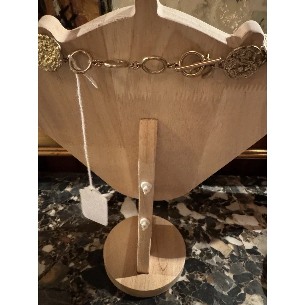 Banana Republic Gold-Tone Textured Disc Statement‎ Necklace Early 2000s - Picture 7 of 8